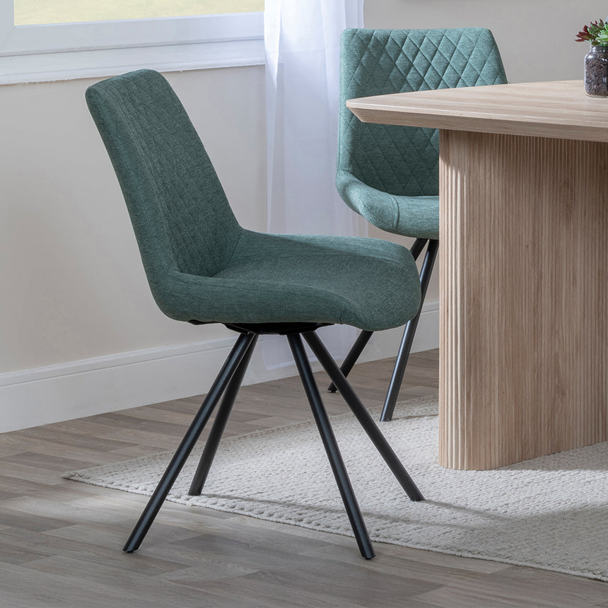 Charlton Fluted Oak Dining Set - Messina Fabric Swivel Dining Chair