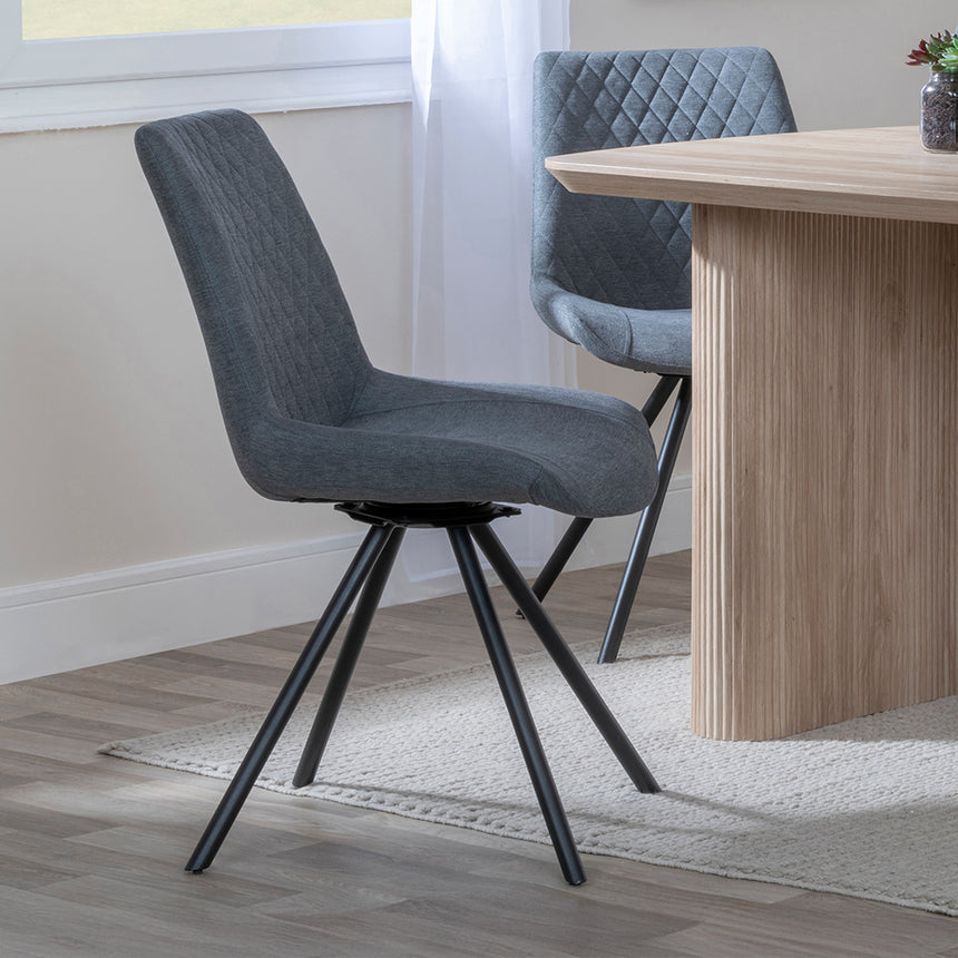 Charlton Fluted Oak Dining Set - Messina Fabric Swivel Dining Chair