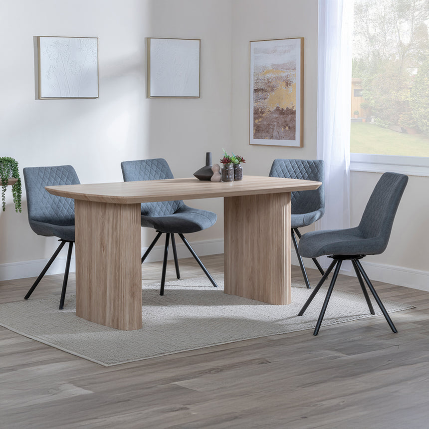 Charlton Fluted Oak Dining Set - Messina Fabric Swivel Dining Chair