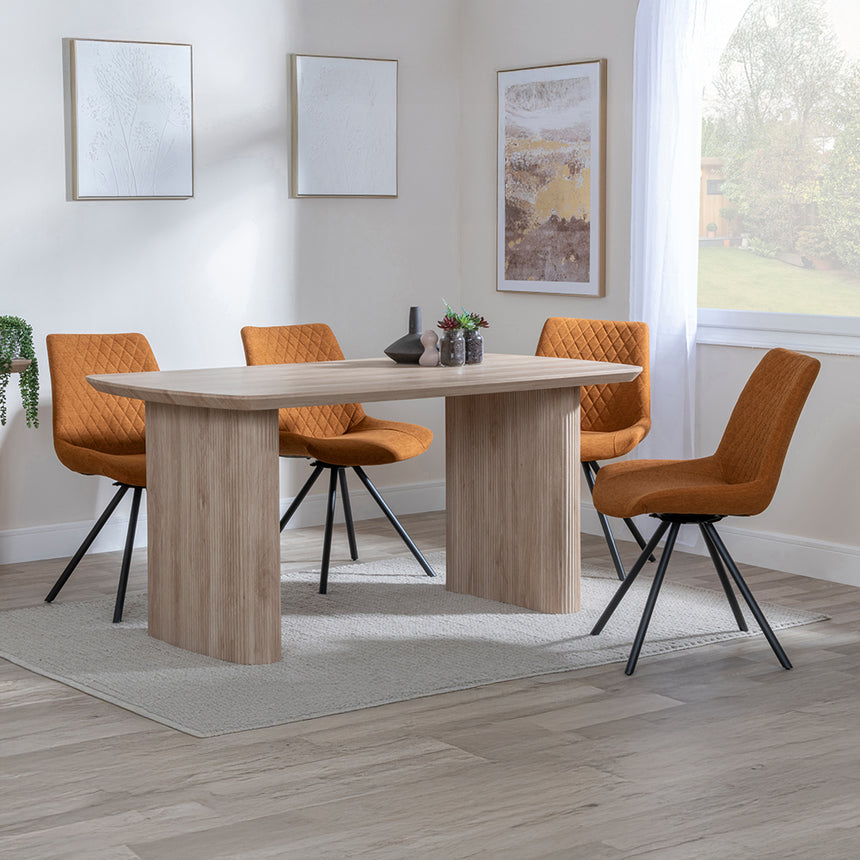 Charlton Fluted Oak Dining Set - Messina Fabric Swivel Dining Chair