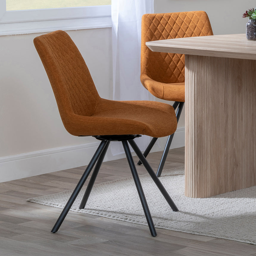 Charlton Fluted Oak Dining Set - Messina Fabric Swivel Dining Chair