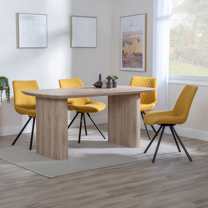 Charlton Fluted Oak Dining Set - Messina Fabric Swivel Dining Chair