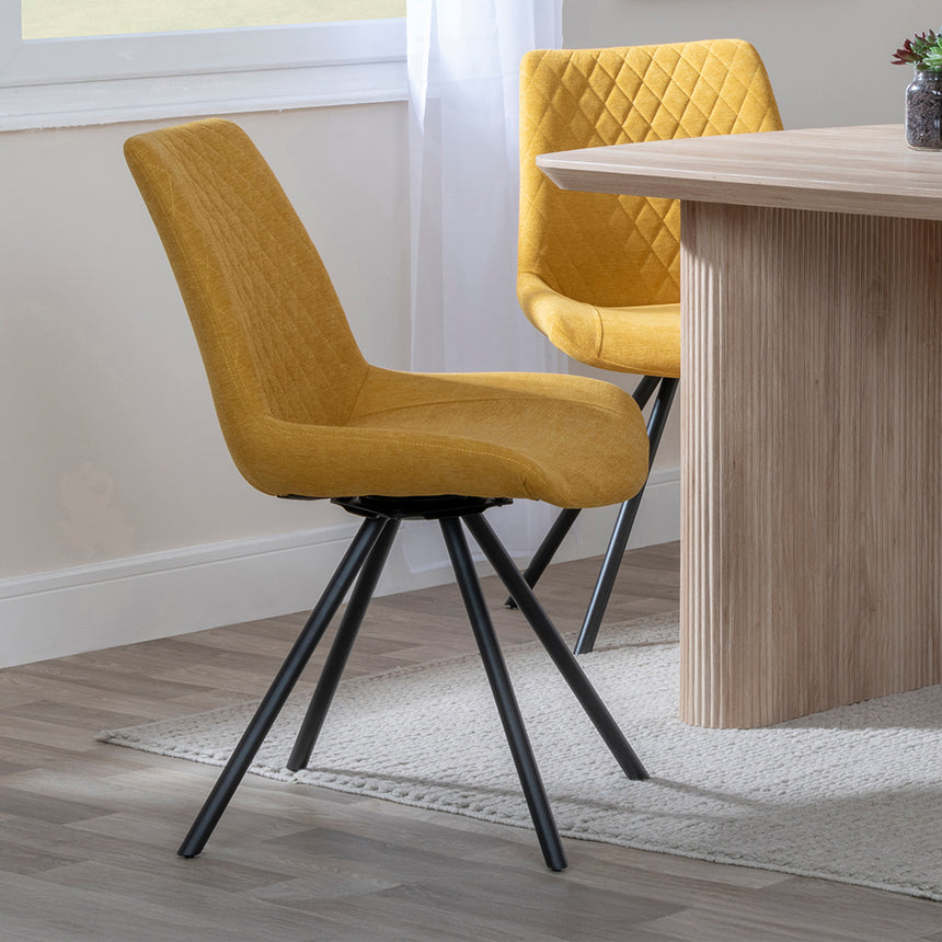 Charlton Fluted Oak Dining Set - Messina Fabric Swivel Dining Chair