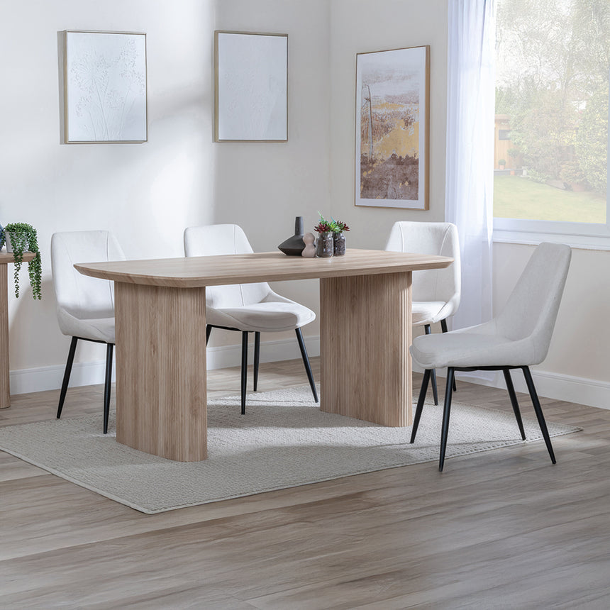 Charlton Fluted Oak Dining Set - Rovereto Fabric Dining Chair