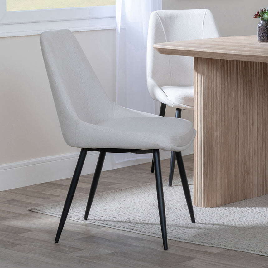 Charlton Fluted Oak Dining Set - Rovereto Fabric Dining Chair