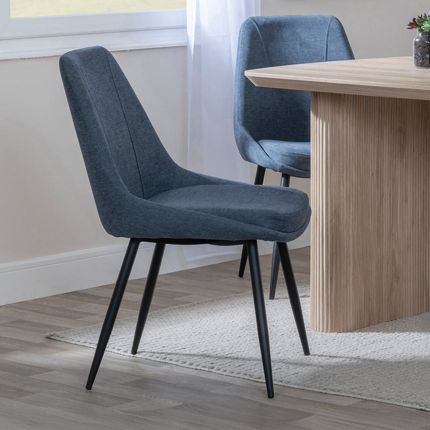 Charlton Fluted Oak Dining Set - Rovereto Fabric Dining Chair