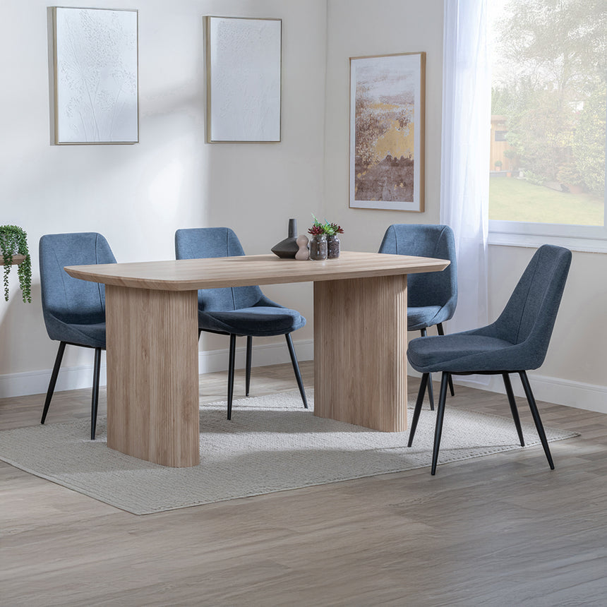 Charlton Fluted Oak Dining Set - Rovereto Fabric Dining Chair