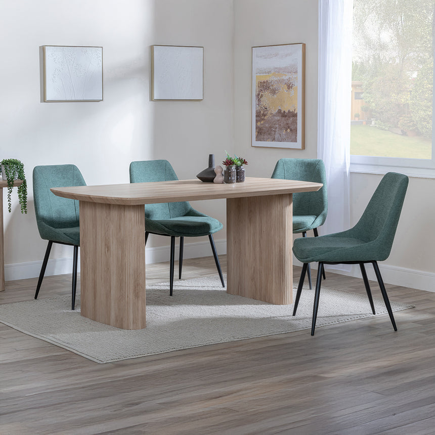 Charlton Fluted Oak Dining Set - Rovereto Fabric Dining Chair