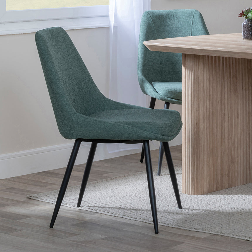 Charlton Fluted Oak Dining Set - Rovereto Fabric Dining Chair