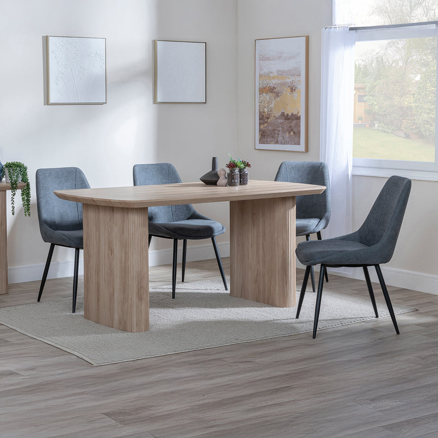 Charlton Fluted Oak Dining Set - Rovereto Fabric Dining Chair