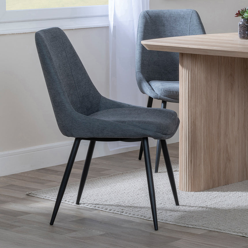 Charlton Fluted Oak Dining Set - Rovereto Fabric Dining Chair