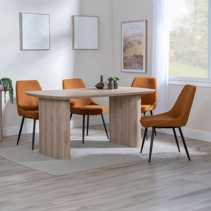 Charlton Fluted Oak Dining Set - Rovereto Fabric Dining Chair