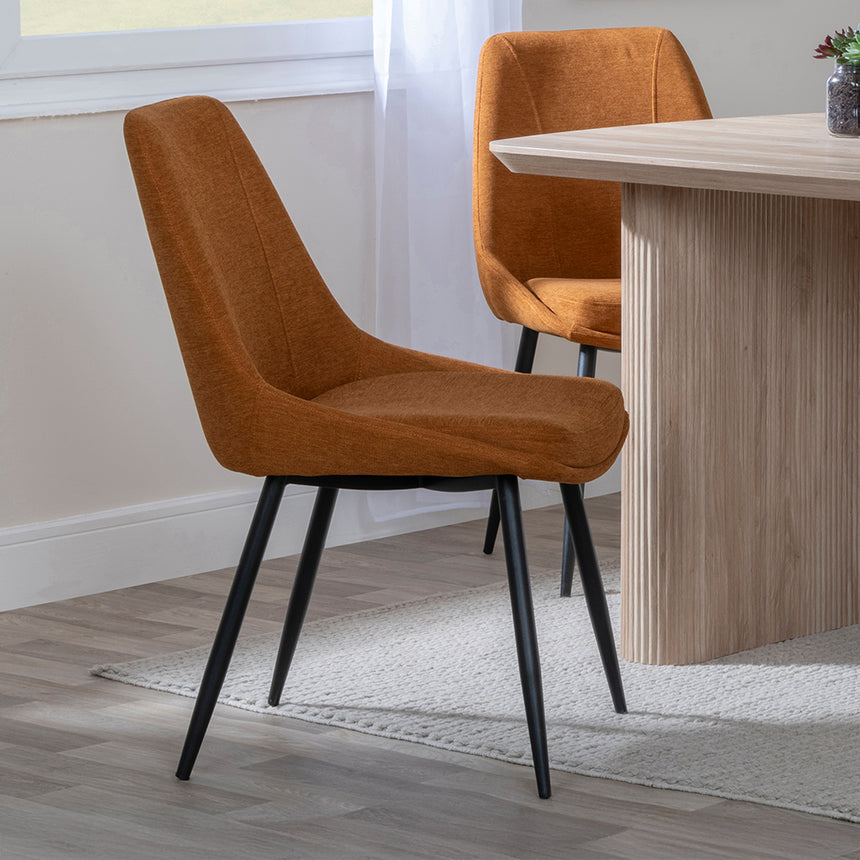 Charlton Fluted Oak Dining Set - Rovereto Fabric Dining Chair