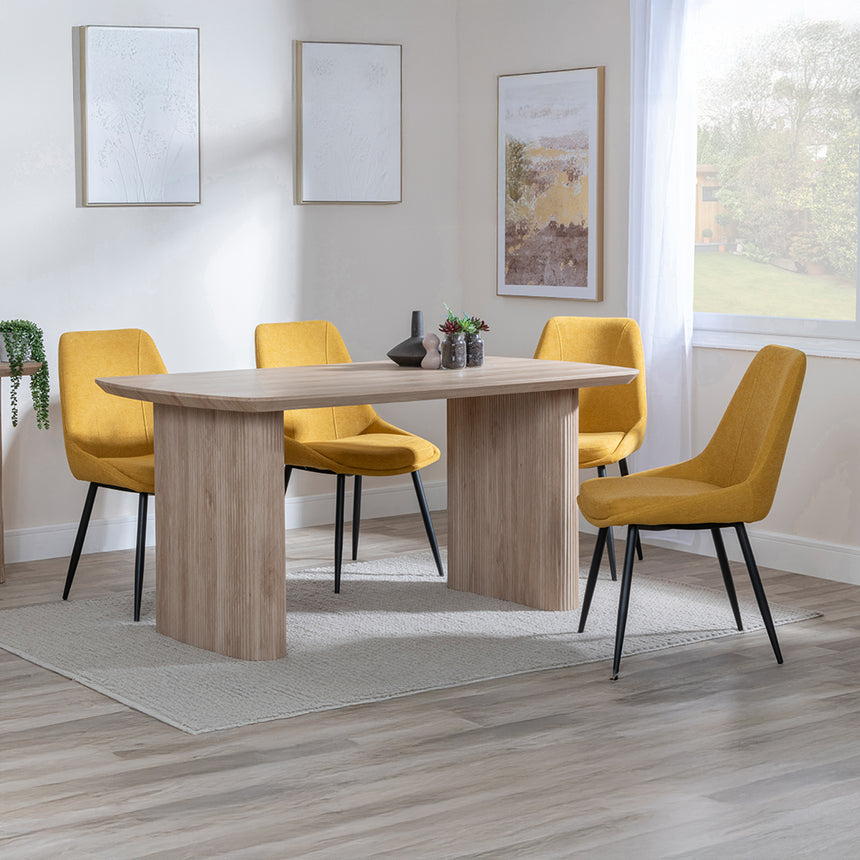 Charlton Fluted Oak Dining Set - Rovereto Fabric Dining Chair