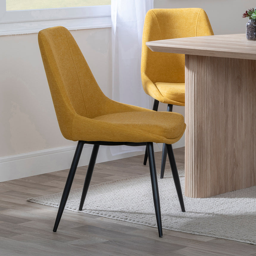Charlton Fluted Oak Dining Set - Rovereto Fabric Dining Chair
