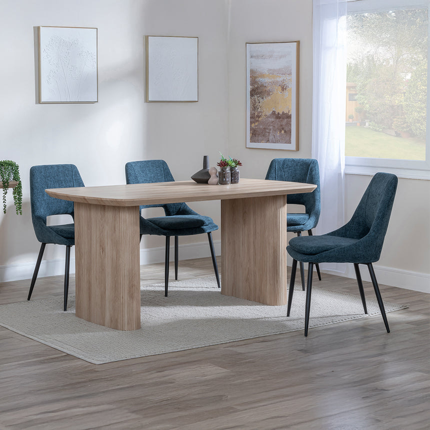 Charlton Fluted Oak Dining Set - Stansbury Fabric Dining Chair