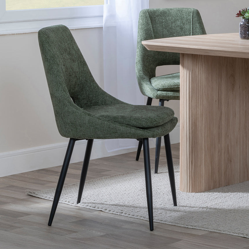 Charlton Fluted Oak Dining Set - Stansbury Fabric Dining Chair