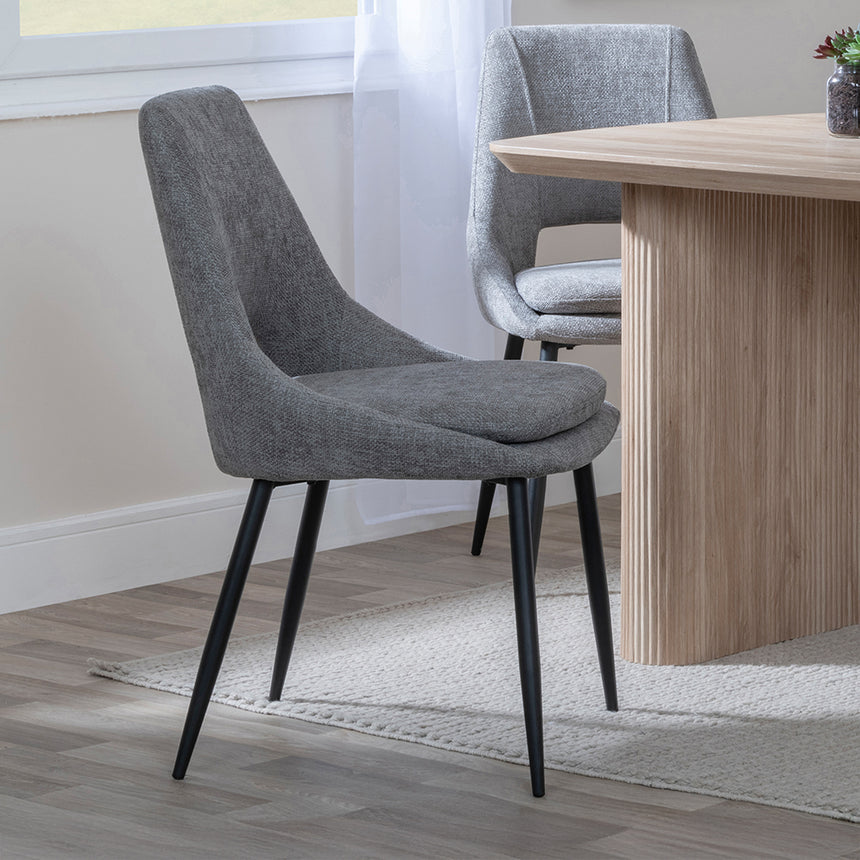 Charlton Fluted Oak Dining Set - Stansbury Fabric Dining Chair