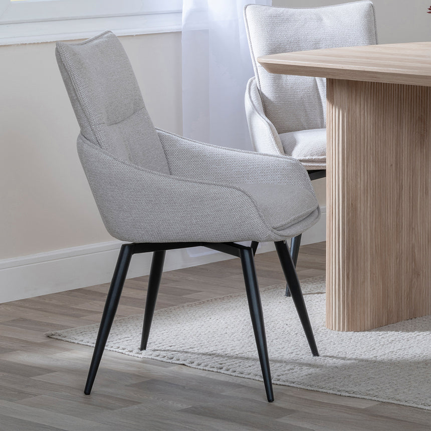 Charlton Fluted Oak Dining Set - Torres Fabric Swivel Dining Chair