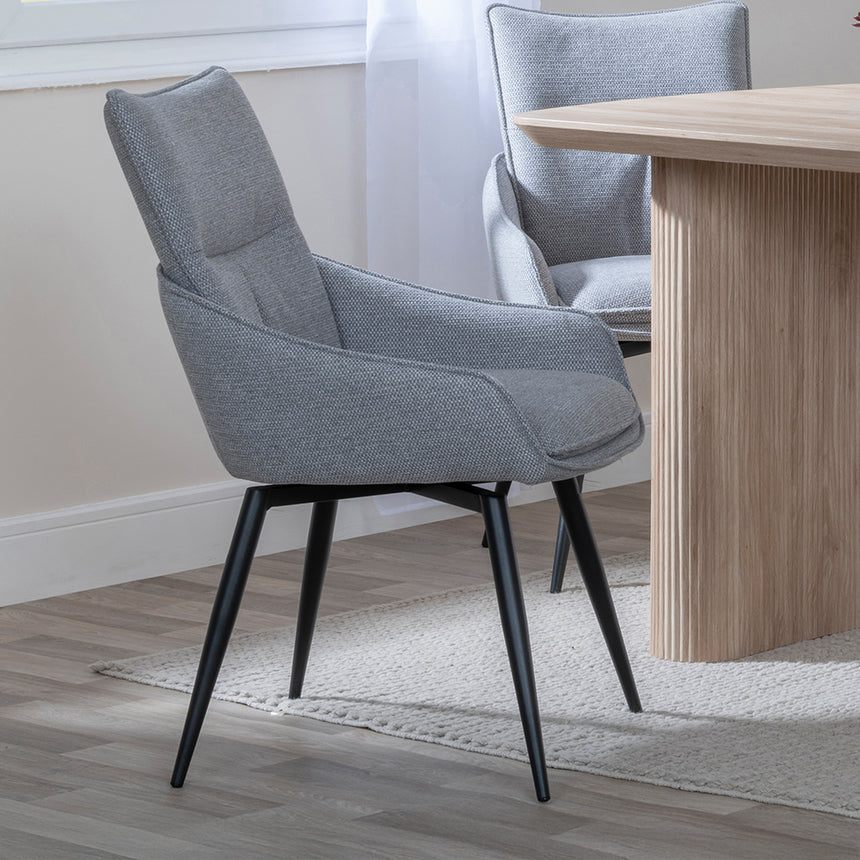 Charlton Fluted Oak Dining Set - Torres Fabric Swivel Dining Chair