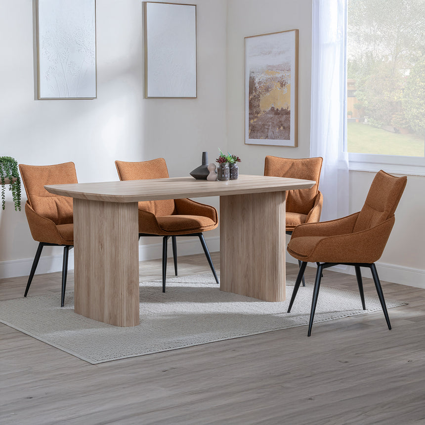Charlton Fluted Oak Dining Set - Torres Fabric Swivel Dining Chair