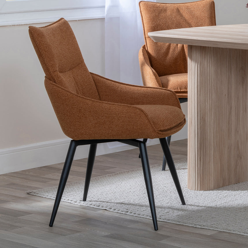 Charlton Fluted Oak Dining Set - Torres Fabric Swivel Dining Chair