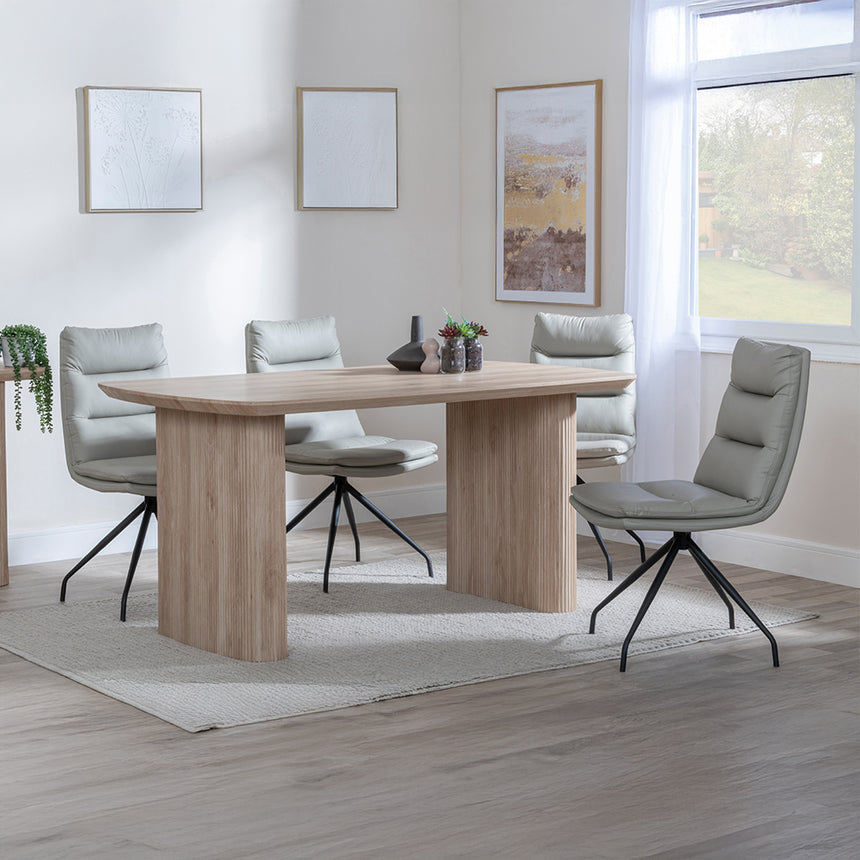 Charlton Fluted Oak Dining Set - Tuscany Leather Swivel Dining Chair