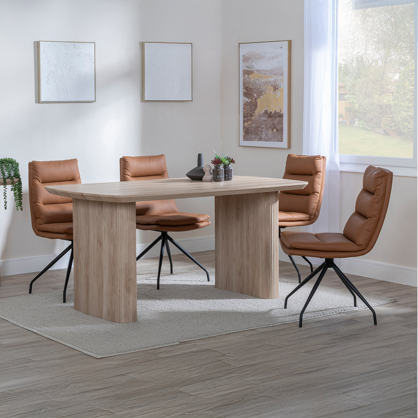 Charlton Fluted Oak Dining Set - Tuscany Leather Swivel Dining Chair