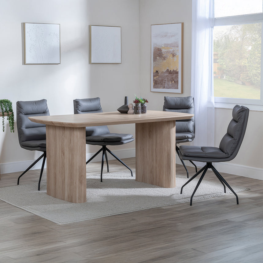 Charlton Fluted Oak Dining Set - Tuscany Leather Swivel Dining Chair