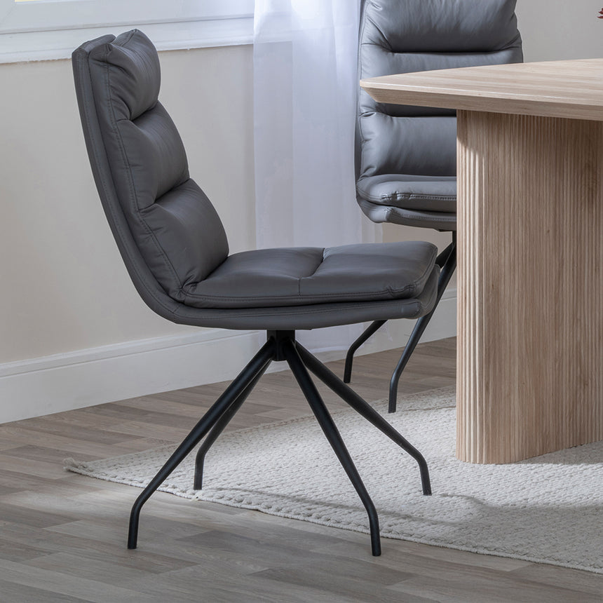 Charlton 6 Seater Fluted Dining Set - Tuscany Leather Swivel Dining Chair