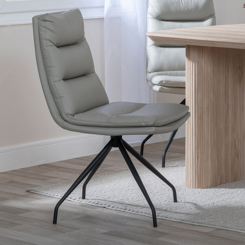 Charlton 6 Seater Fluted Dining Set - Tuscany Leather Swivel Dining Chair