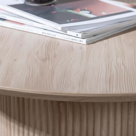 Charlton Fluted Oak Effect Round Coffee Table with Drum Base