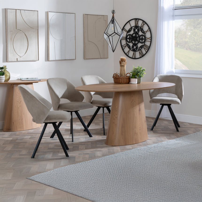 Chiswick Oak Oval Dining Set - Burano Velvet Fabric Swivel Dining Chair