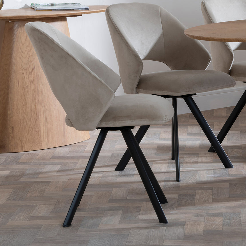 Chiswick Oak Oval Dining Set - Burano Dark Grey Velvet Fabric Swivel Dining Chair