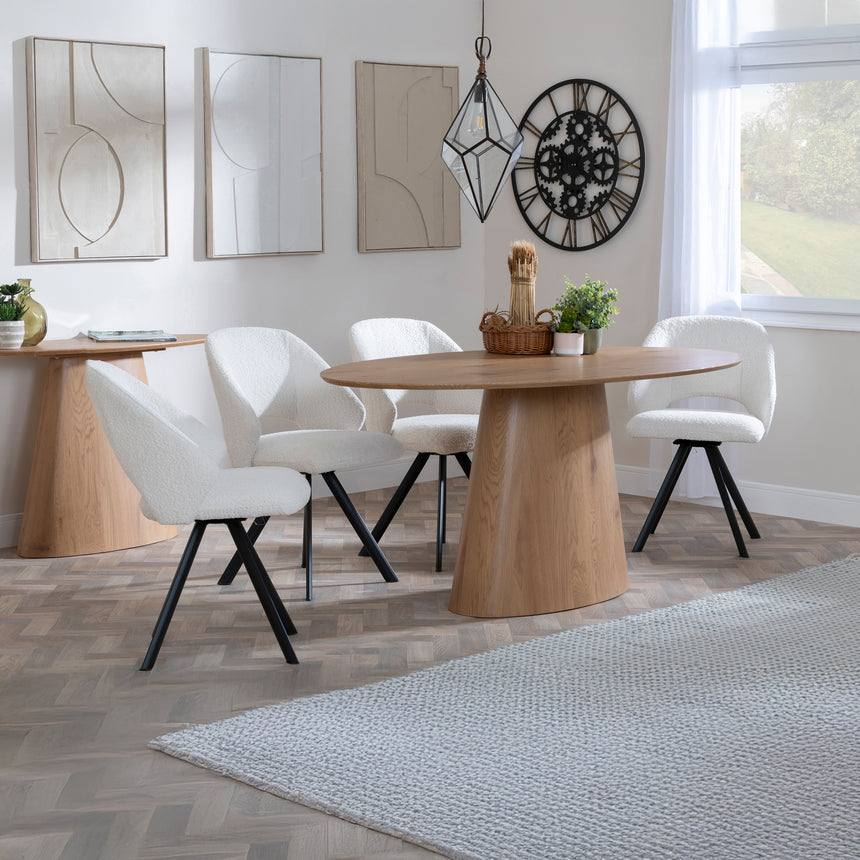 Chiswick Oak Oval Dining Set - Burano Velvet Fabric Swivel Dining Chair