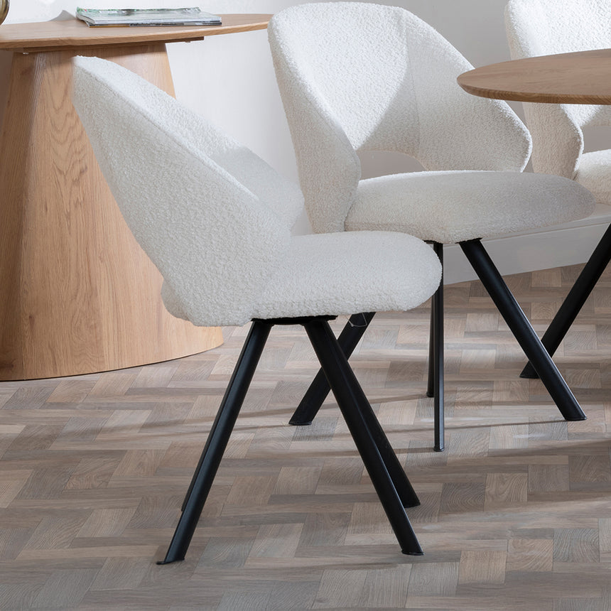 Chiswick Oak Oval Dining Set - Burano Dark Grey Velvet Fabric Swivel Dining Chair