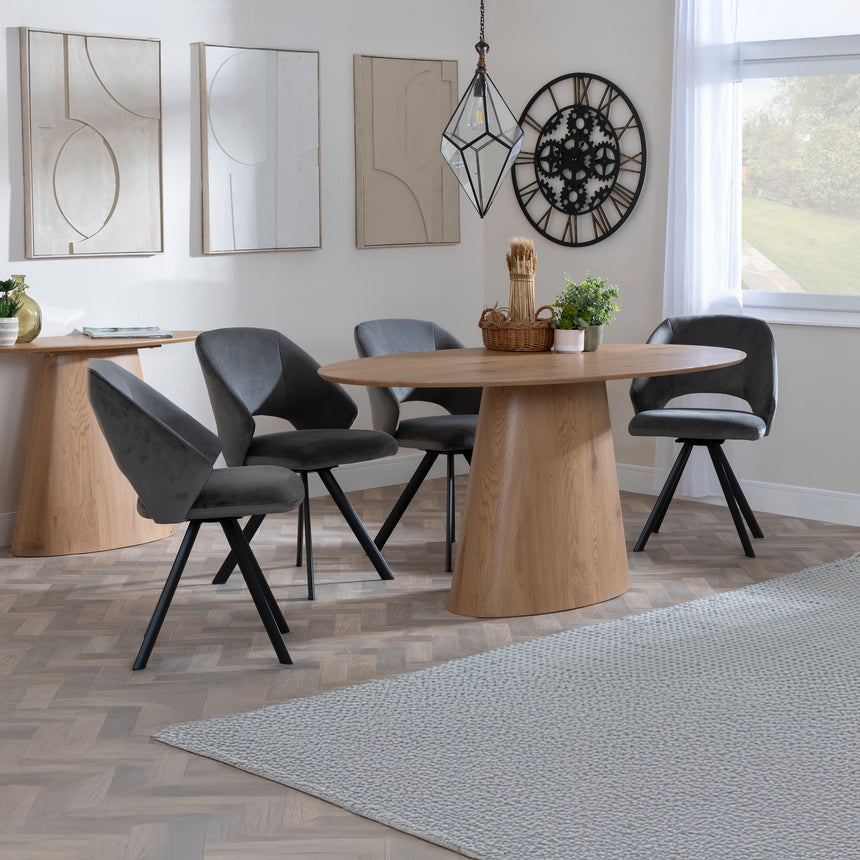Chiswick Oak Oval Dining Set - Burano Velvet Fabric Swivel Dining Chair