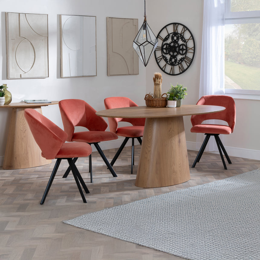 Chiswick Oak Oval Dining Set - Burano Velvet Fabric Swivel Dining Chair