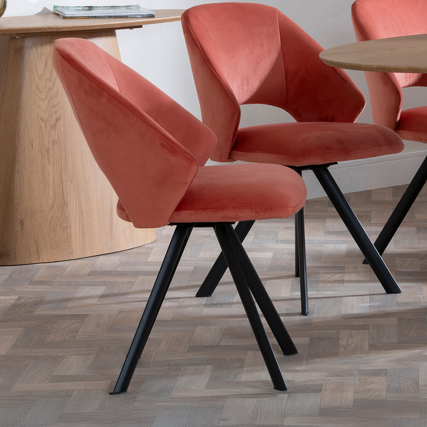 Chiswick Oak Oval Dining Set - Burano Dark Grey Velvet Fabric Swivel Dining Chair