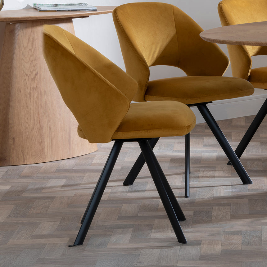 Chiswick Oak Oval Dining Set - Burano Dark Grey Velvet Fabric Swivel Dining Chair
