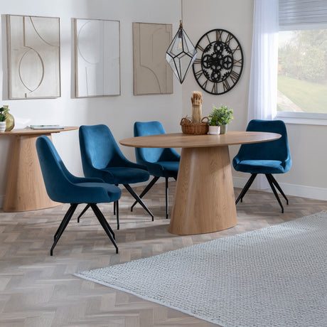 Chiswick Oak Oval Dining Set - Diana Velvet Fabric Swivel Dining Chair