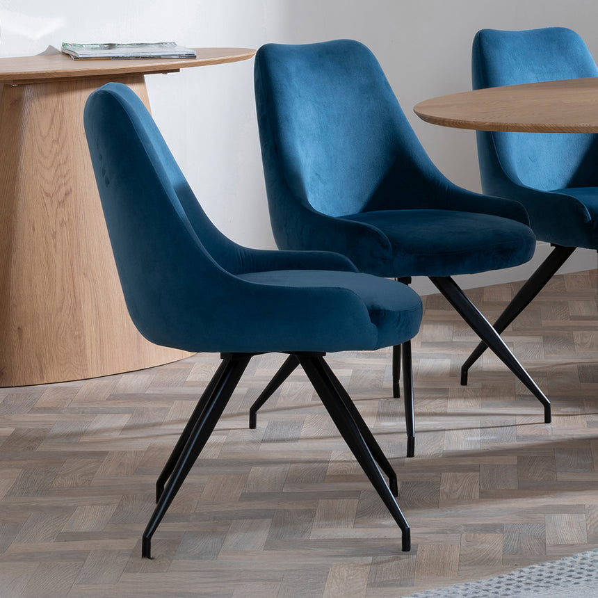 Chiswick Oak Oval Dining Set - Diana Grey Velvet Fabric Swivel Dining Chair
