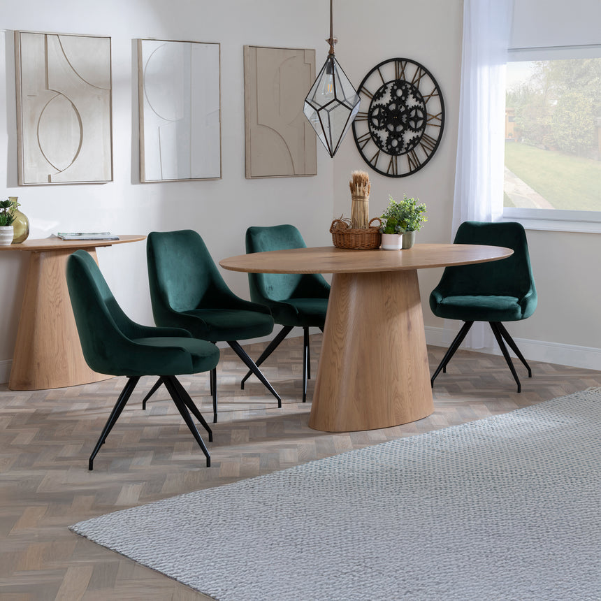 Chiswick Oak Oval Dining Set - Diana Velvet Fabric Swivel Dining Chair
