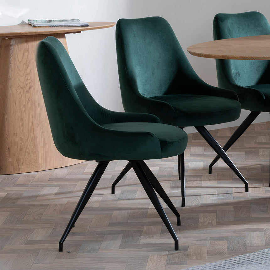 Chiswick Oak Oval Dining Set - Diana Grey Velvet Fabric Swivel Dining Chair