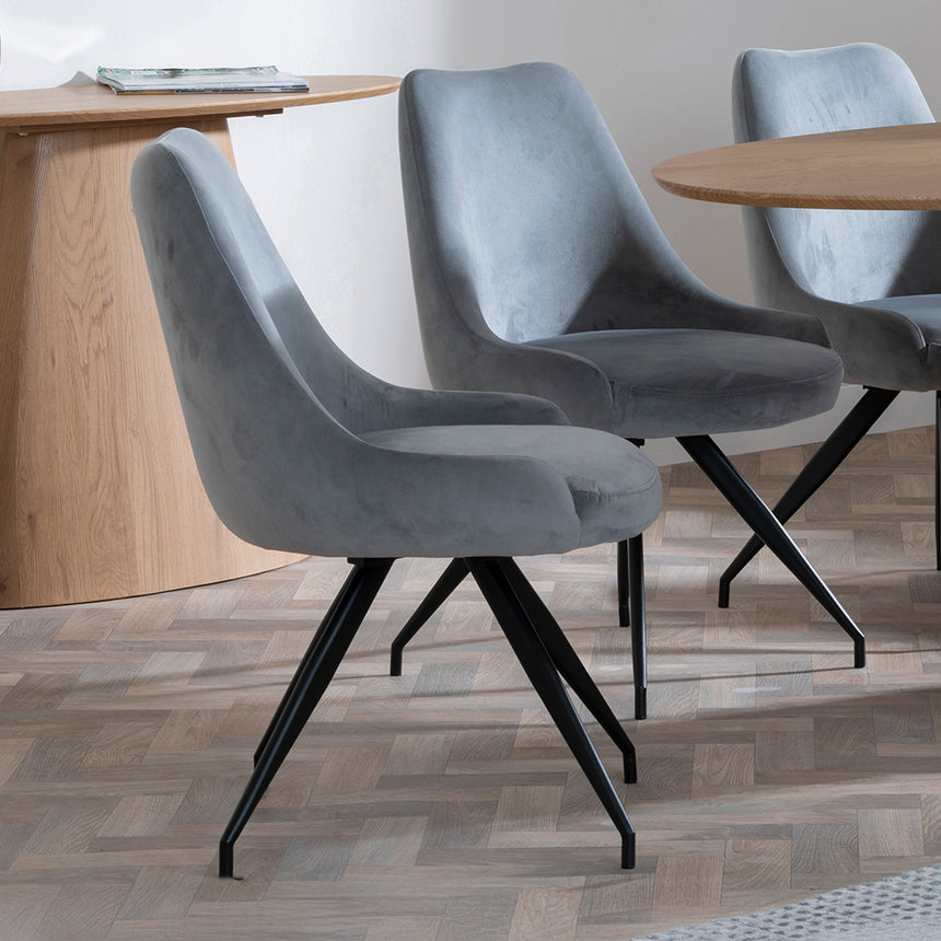 Chiswick Oak Oval Dining Set - Diana Grey Velvet Fabric Swivel Dining Chair
