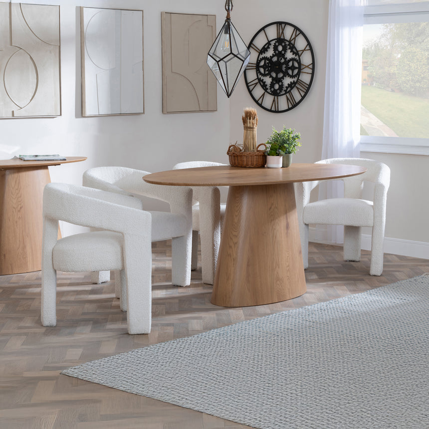 Chiswick Oak Oval Dining Set - Killen Boucle Fabric Dining Chair