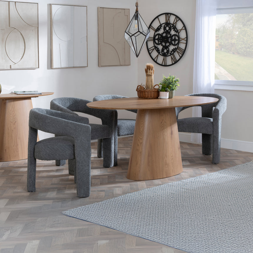 Chiswick Oak Oval Dining Set - Killen Boucle Fabric Dining Chair