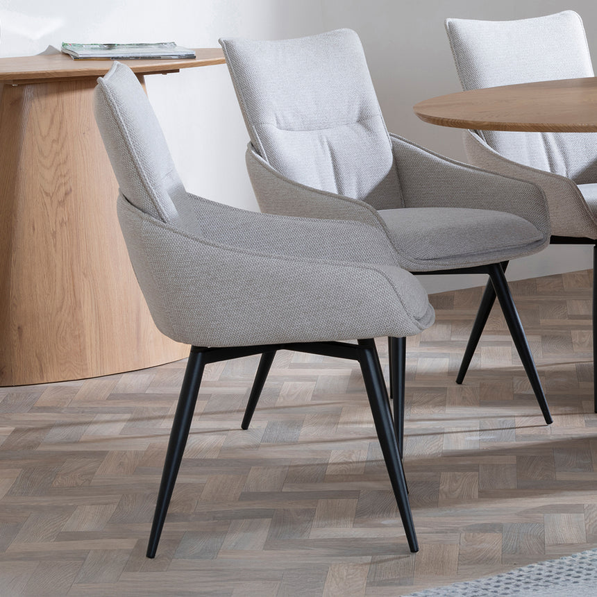 Chiswick Oak Oval Dining Set - Torres Beige Fabric Swivel Dining Chair
