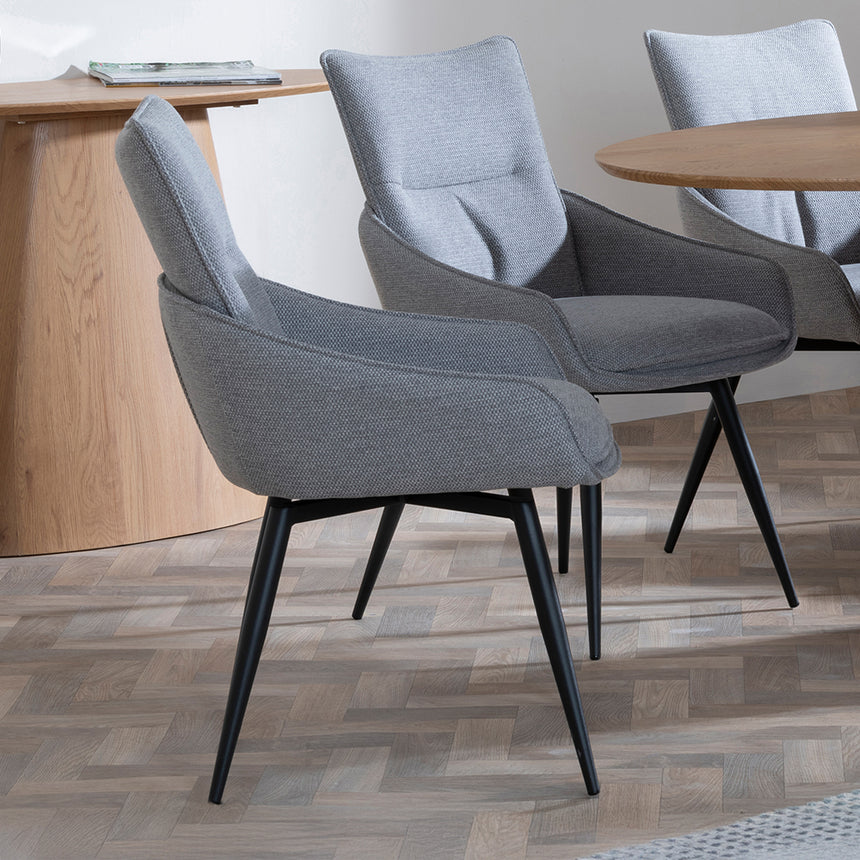 Chiswick Oak Oval Dining Set - Torres Beige Fabric Swivel Dining Chair