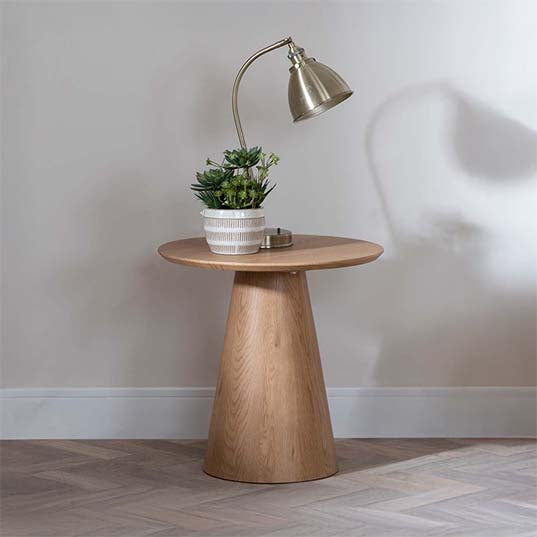 Chiswick Oak Round End Table with Pedestal Base